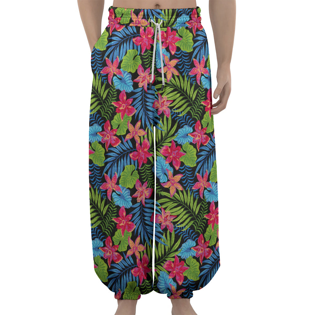 Hawaiian Floral Pattern Print Lantern Pants