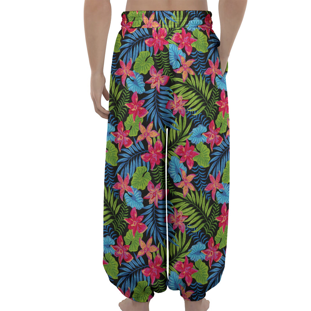 Hawaiian Floral Pattern Print Lantern Pants