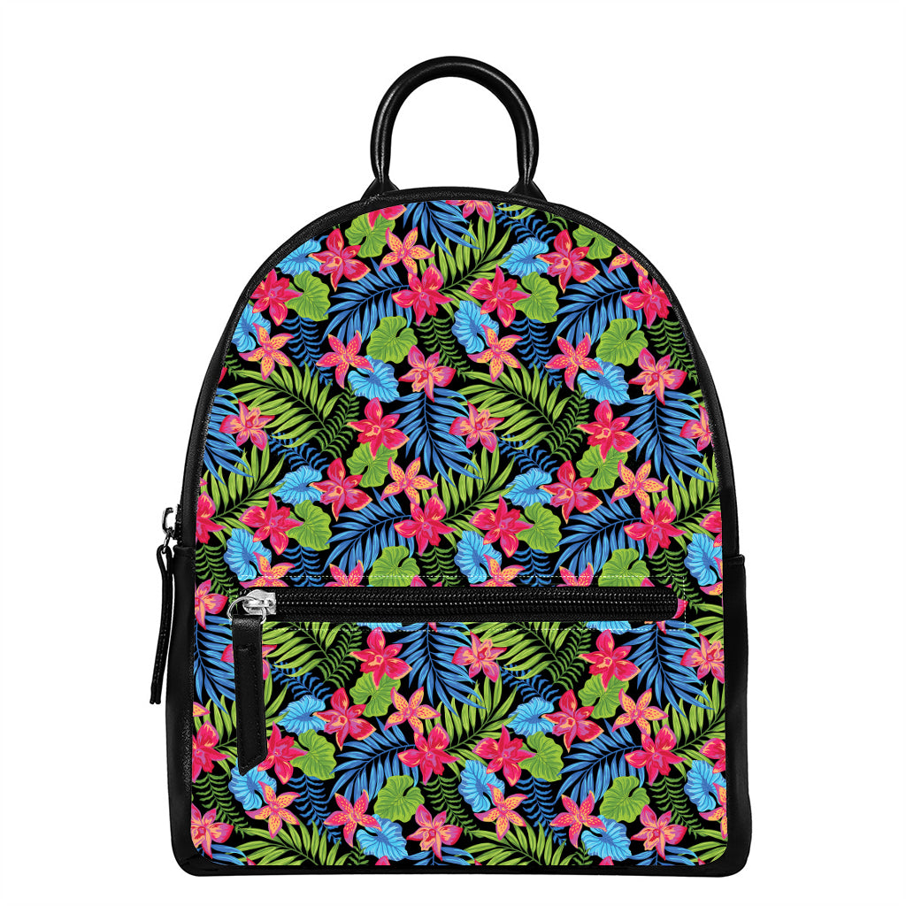 Hawaiian Floral Pattern Print Leather Backpack