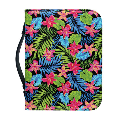Hawaiian Floral Pattern Print Leather Bible Cover