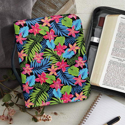 Hawaiian Floral Pattern Print Leather Bible Cover