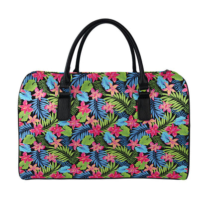 Hawaiian Floral Pattern Print Leather Duffle Bag