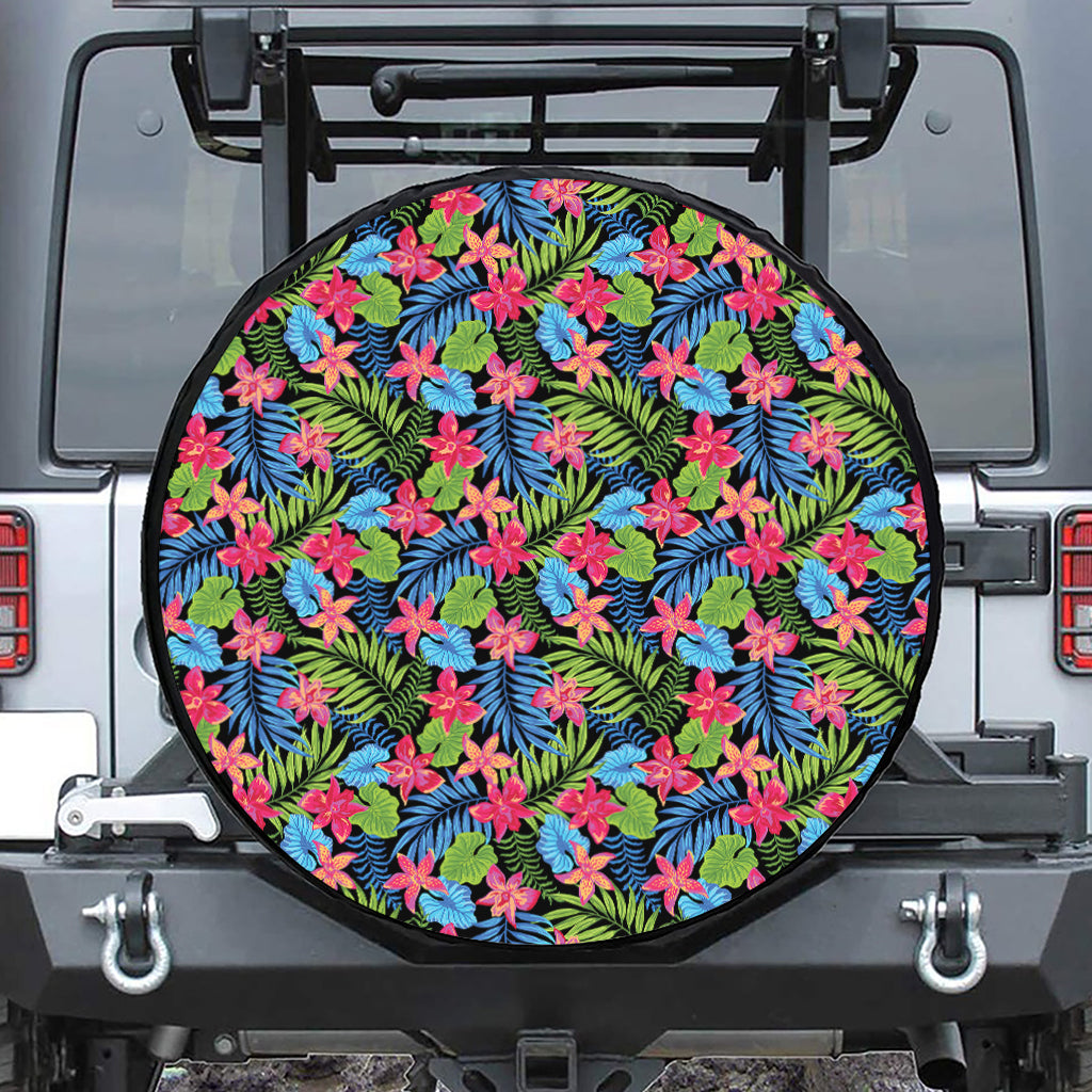 Hawaiian Floral Pattern Print Leather Spare Tire Cover