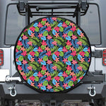 Hawaiian Floral Pattern Print Leather Spare Tire Cover