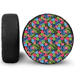 Hawaiian Floral Pattern Print Leather Spare Tire Cover