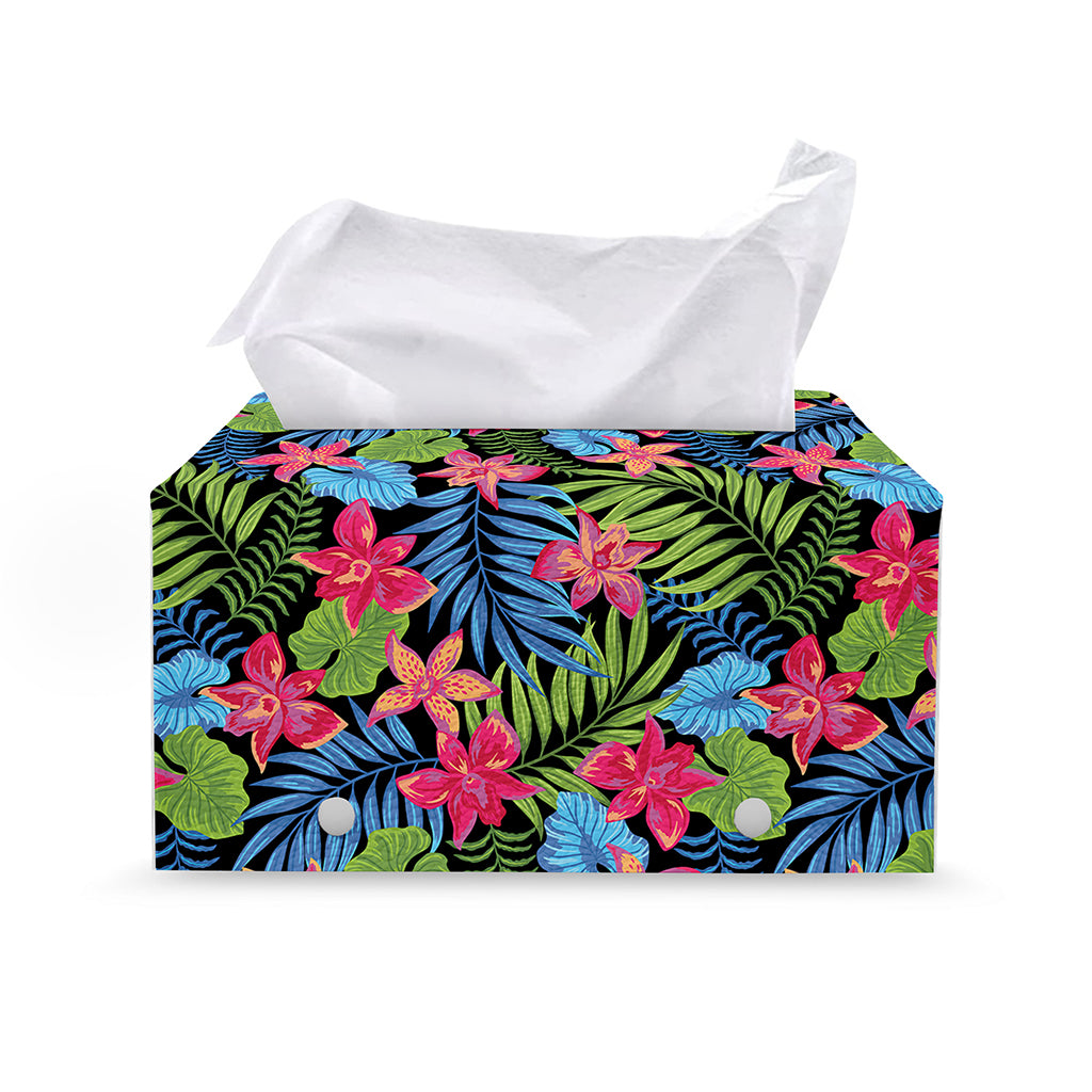 Hawaiian Floral Pattern Print Leather Tissue Box Cover
