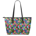Hawaiian Floral Pattern Print Leather Tote Bag With Zipper