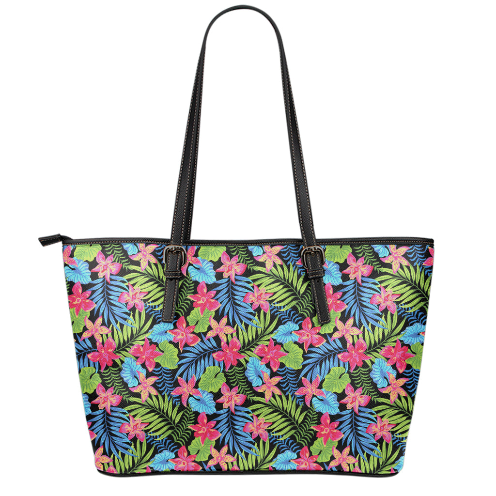 Hawaiian Floral Pattern Print Leather Tote Bag