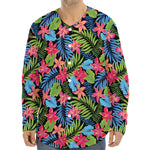 Hawaiian Floral Pattern Print Long Sleeve Baseball Jersey