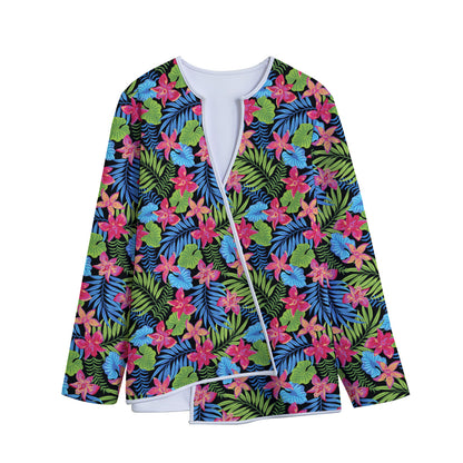 Hawaiian Floral Pattern Print Long Sleeve Short Coat