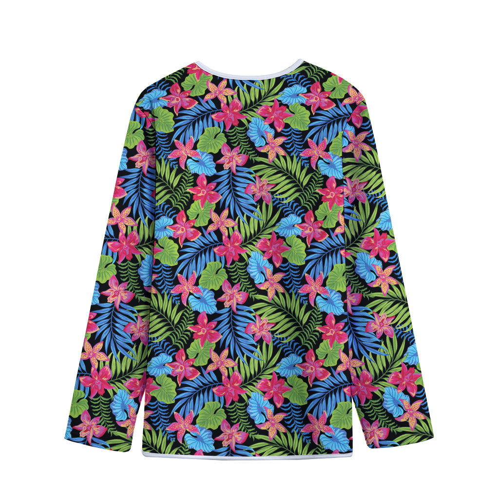 Hawaiian Floral Pattern Print Long Sleeve Short Coat