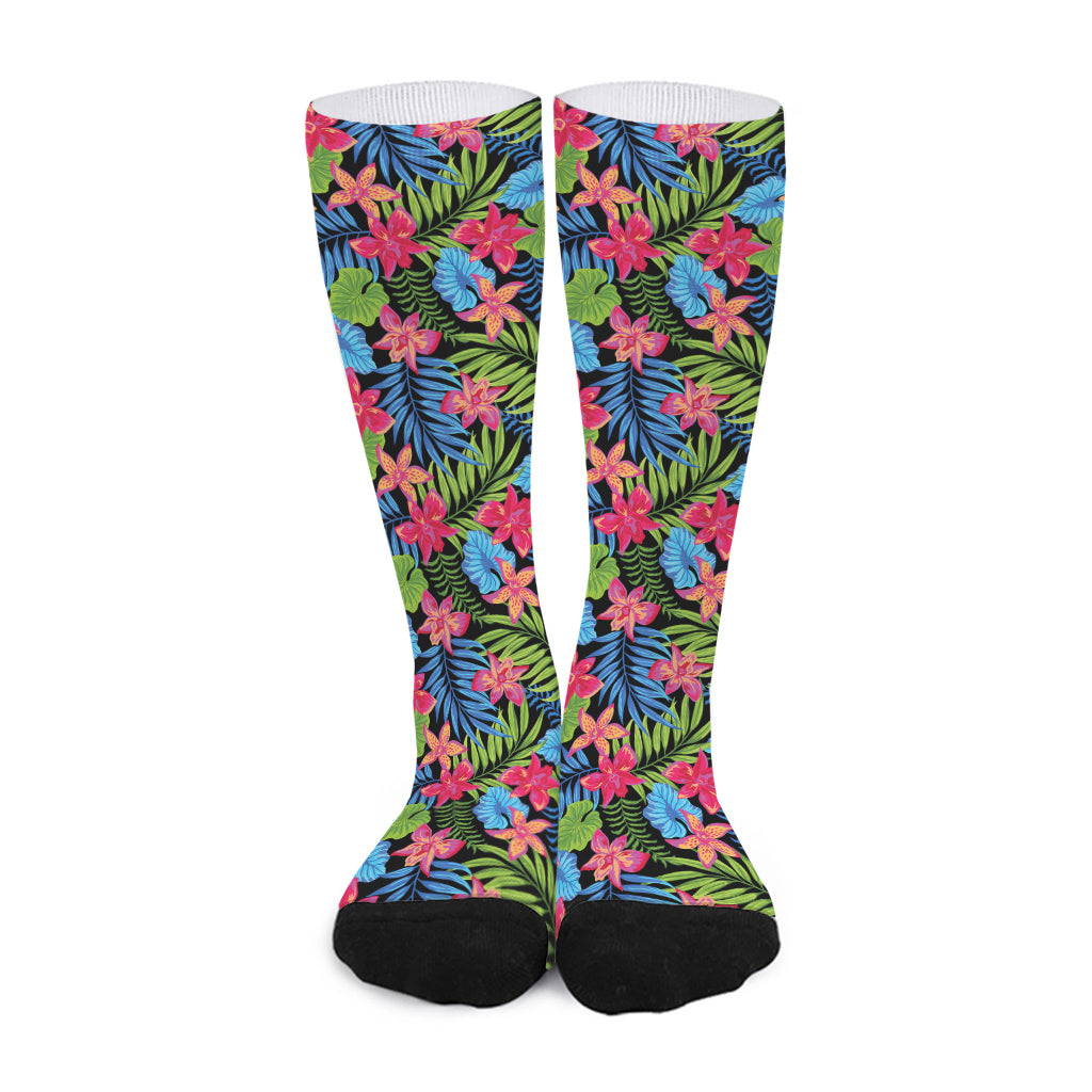 Hawaiian Floral Pattern Print Long Socks