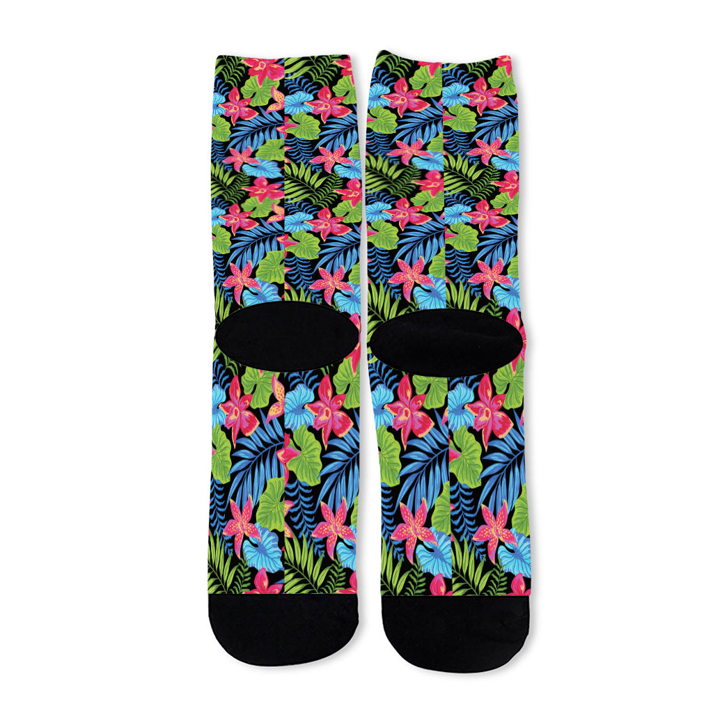 Hawaiian Floral Pattern Print Long Socks