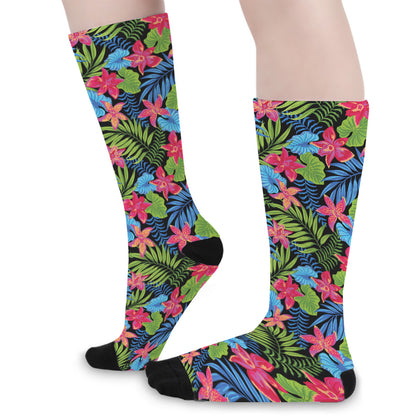 Hawaiian Floral Pattern Print Long Socks