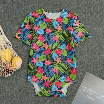 Hawaiian Floral Pattern Print Men's Bodysuit