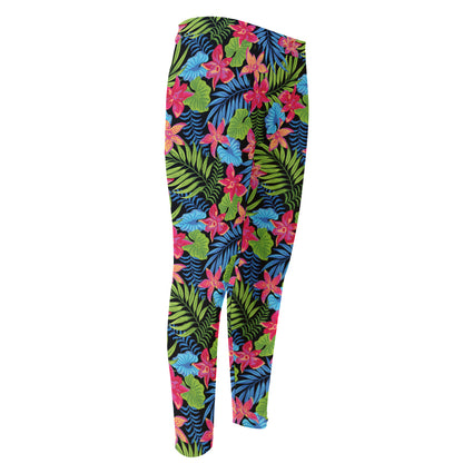 Hawaiian Floral Pattern Print Men's Compression Pants