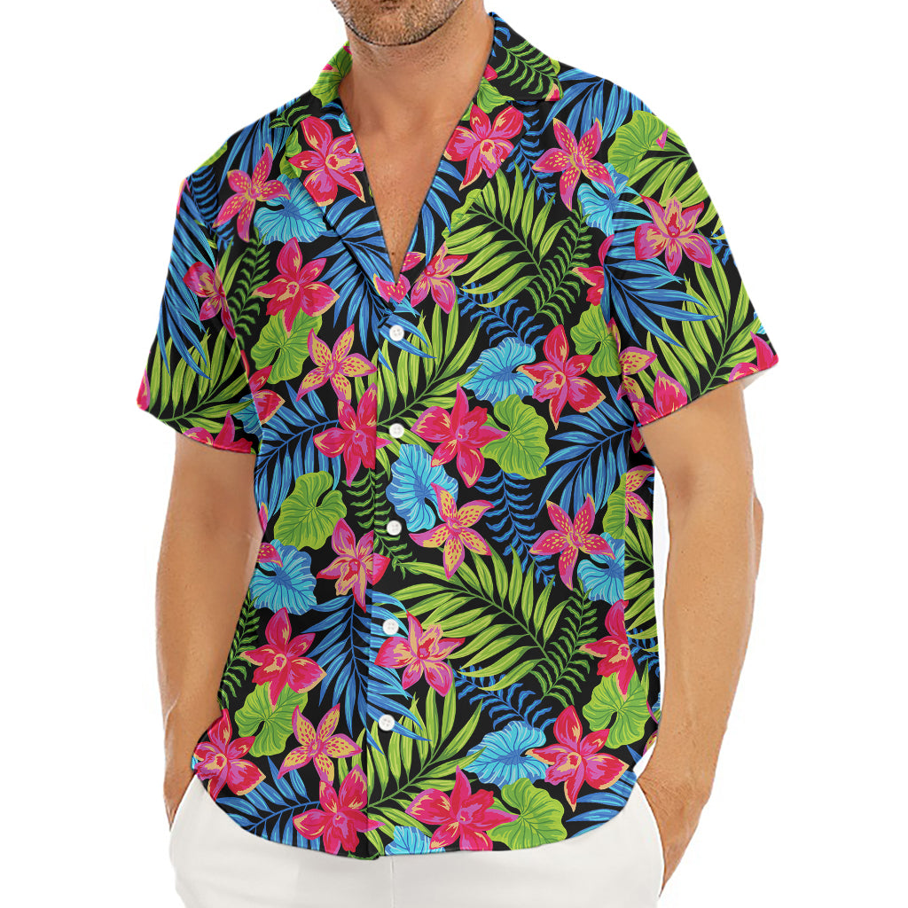 Hawaiian Floral Pattern Print Men's Deep V-Neck Shirt