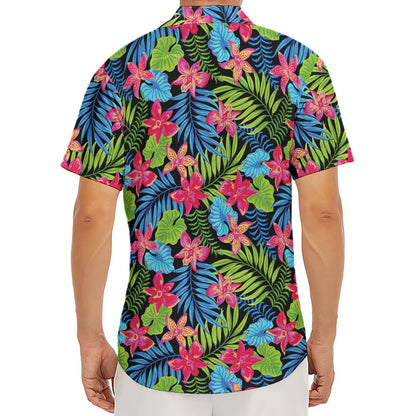 Hawaiian Floral Pattern Print Men's Deep V-Neck Shirt
