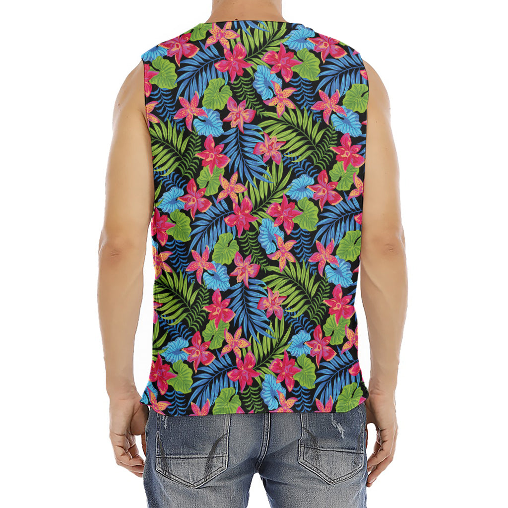 Hawaiian Floral Pattern Print Men's Fitness Tank Top