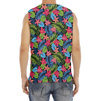 Hawaiian Floral Pattern Print Men's Fitness Tank Top