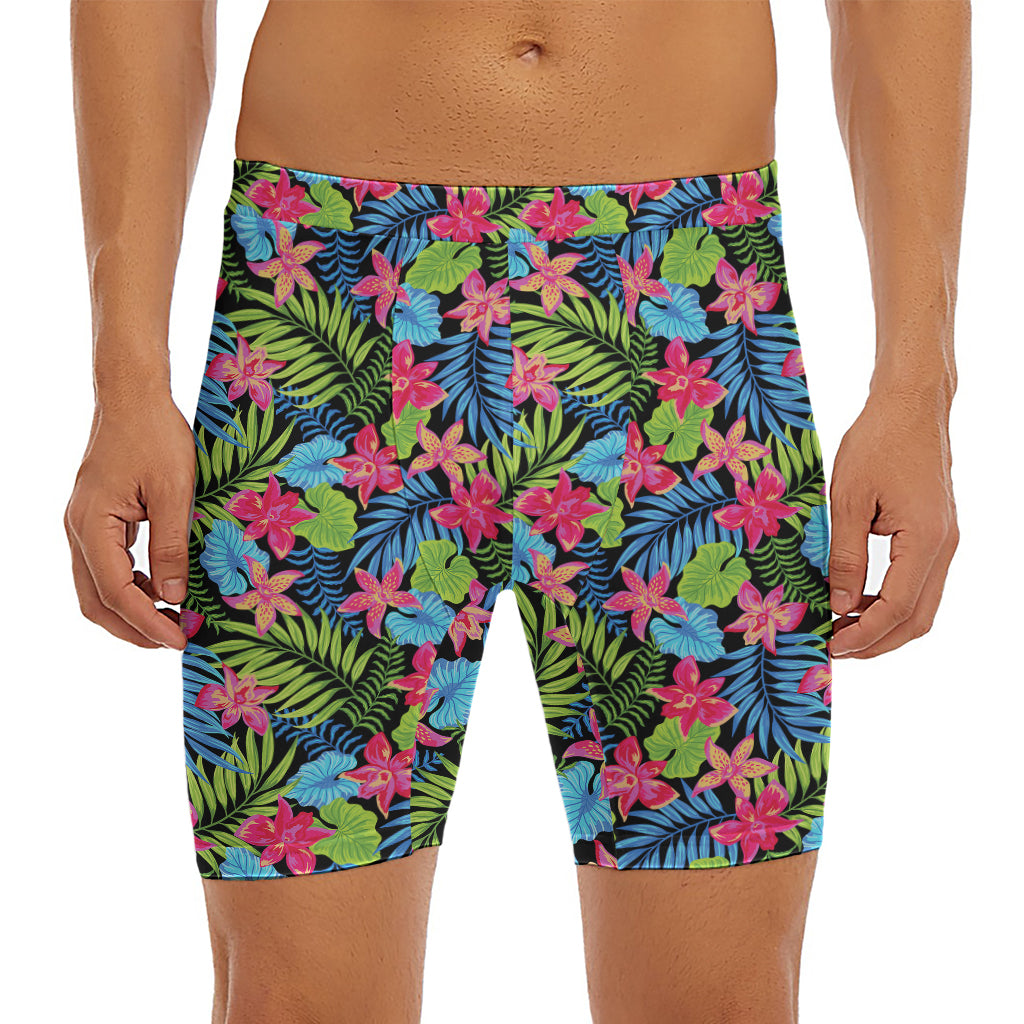 Hawaiian Floral Pattern Print Men's Long Boxer Briefs
