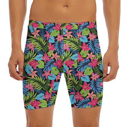 Hawaiian Floral Pattern Print Men's Long Boxer Briefs