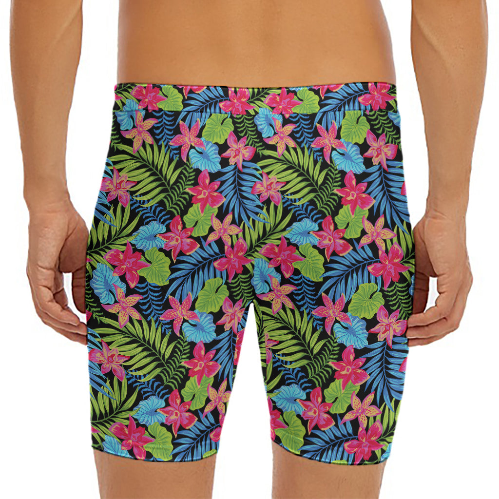 Hawaiian Floral Pattern Print Men's Long Boxer Briefs