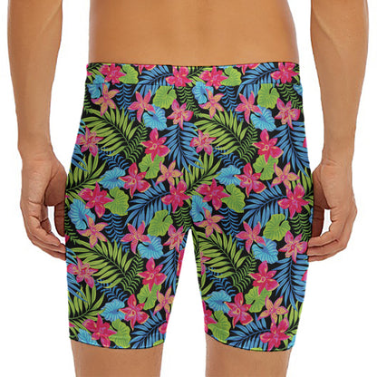 Hawaiian Floral Pattern Print Men's Long Boxer Briefs