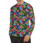 Hawaiian Floral Pattern Print Men's Long Sleeve Rash Guard