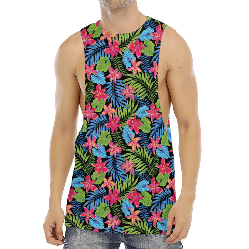 Hawaiian Floral Pattern Print Men's Muscle Tank Top