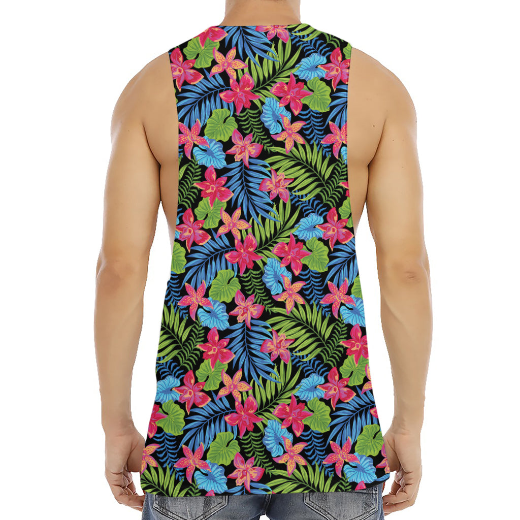Hawaiian Floral Pattern Print Men's Muscle Tank Top