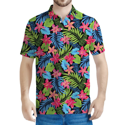 Hawaiian Floral Pattern Print Men's Polo Shirt