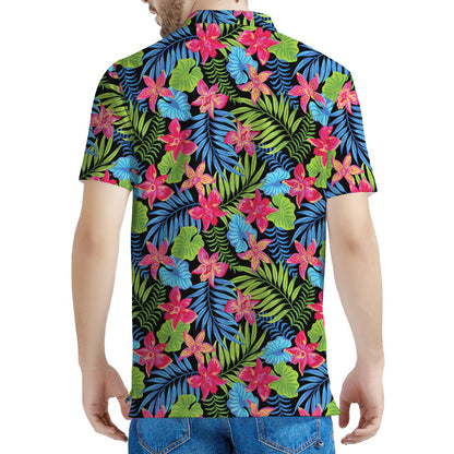 Hawaiian Floral Pattern Print Men's Polo Shirt