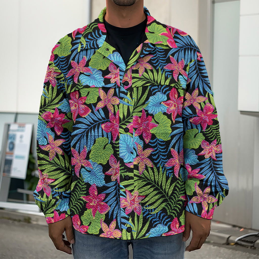 Hawaiian Floral Pattern Print Men's Shirt Jacket