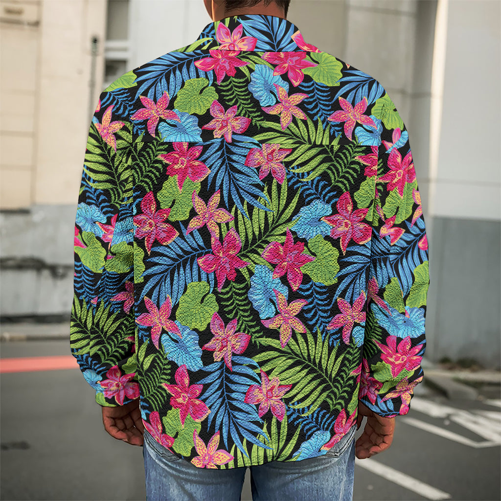 Hawaiian Floral Pattern Print Men's Shirt Jacket