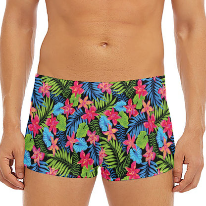 Hawaiian Floral Pattern Print Men's Short Boxer Briefs