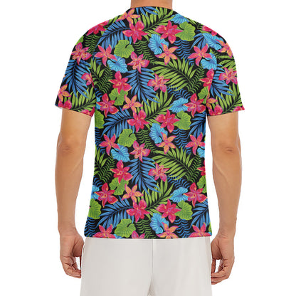 Hawaiian Floral Pattern Print Men's Short Sleeve Rash Guard
