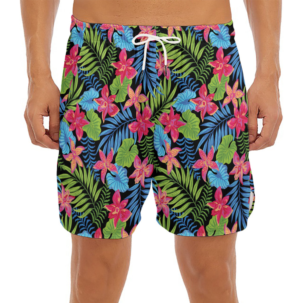 Hawaiian Floral Pattern Print Men's Split Running Shorts