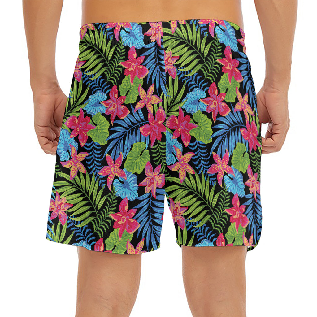 Hawaiian Floral Pattern Print Men's Split Running Shorts