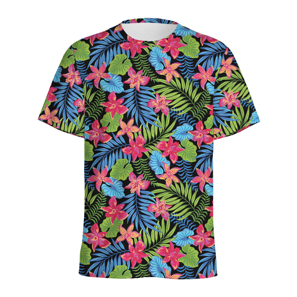 Hawaiian Floral Pattern Print Men's Sports T-Shirt