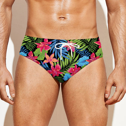 Hawaiian Floral Pattern Print Men's Swim Briefs
