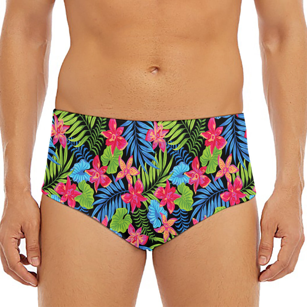 Hawaiian Floral Pattern Print Men's Triangle Swim Briefs
