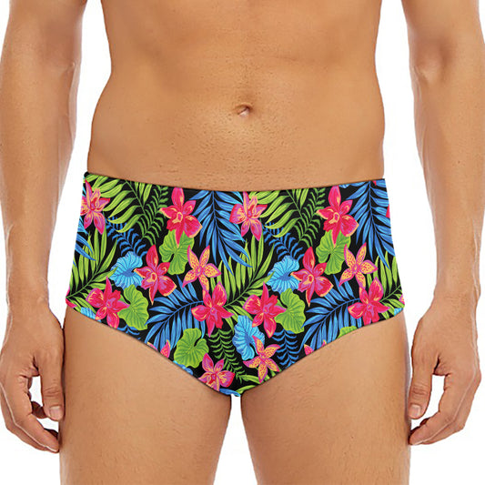 Hawaiian Floral Pattern Print Men's Triangle Swim Briefs