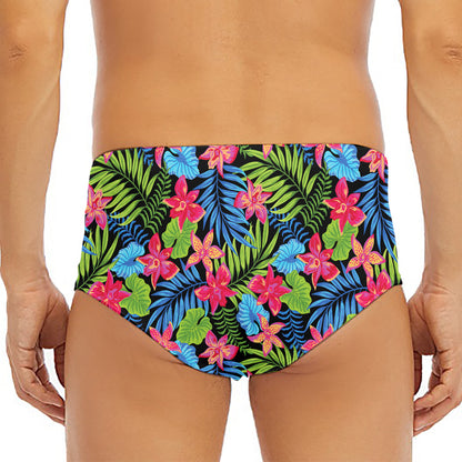 Hawaiian Floral Pattern Print Men's Triangle Swim Briefs