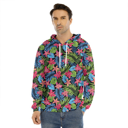 Hawaiian Floral Pattern Print Men's Velvet Pullover Hoodie