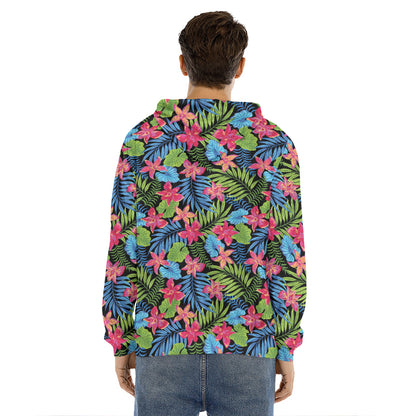 Hawaiian Floral Pattern Print Men's Velvet Pullover Hoodie