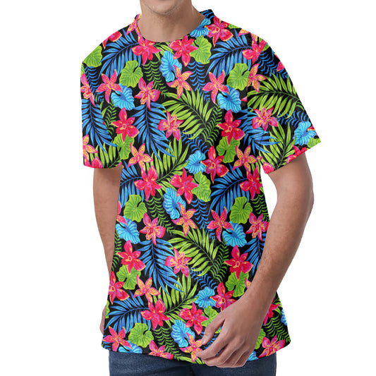 Hawaiian Floral Pattern Print Men's Velvet T-Shirt