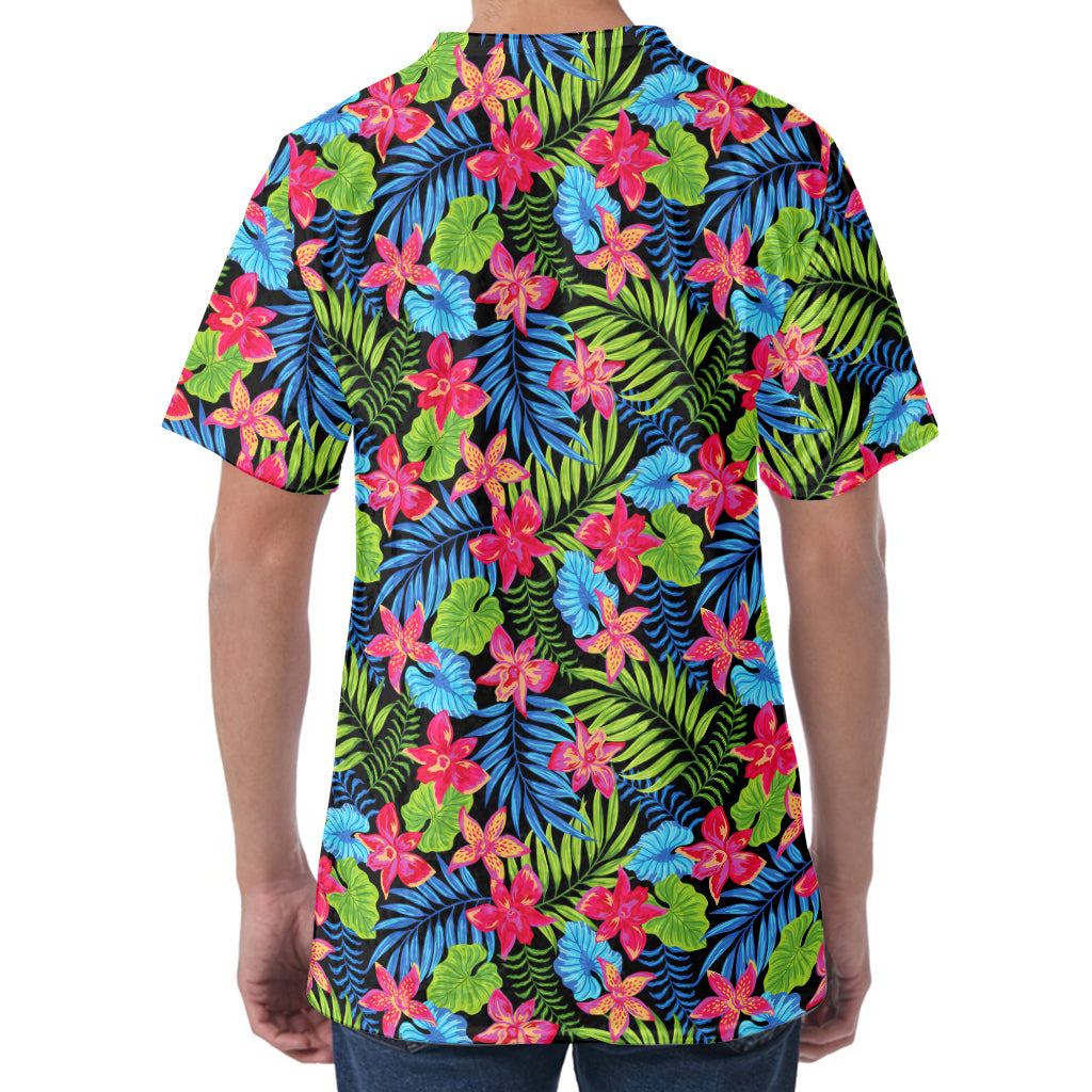 Hawaiian Floral Pattern Print Men's Velvet T-Shirt