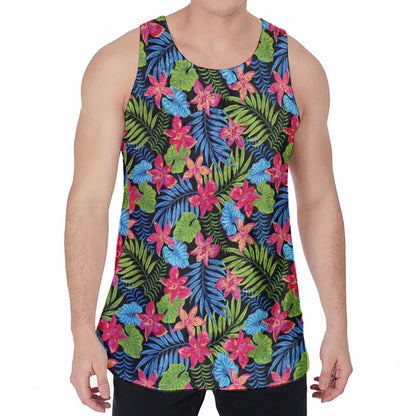 Hawaiian Floral Pattern Print Men's Velvet Tank Top