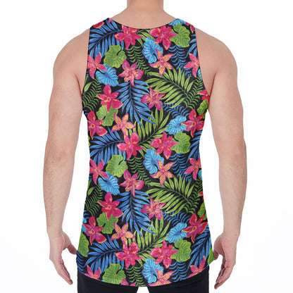 Hawaiian Floral Pattern Print Men's Velvet Tank Top